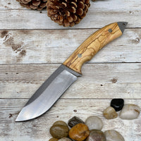 
              Hunting Knife Camping Knife with Olive Wood Handle and Leather Sheath
            