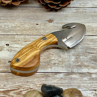 Skinner Knife with Gut Hook Olive Handle and Leather Sheath Bohler N690 Knife