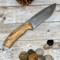 
              Hunting Knife Camping Knife with Olive Wood Handle and Leather Sheath
            