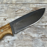Hunting Knife Camping Knife with Olive Wood Handle and Leather Sheath