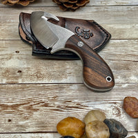 
              Skinner Knife with Gut Hook Walnut Handle and Leather Sheath Bohler N690 Knife
            