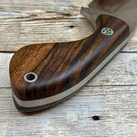 
              Skinner Knife with Gut Hook Walnut Handle and Leather Sheath Bohler N690 Knife
            