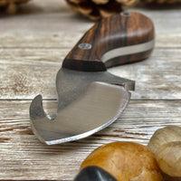 
              Skinner Knife with Gut Hook Walnut Handle and Leather Sheath Bohler N690 Knife
            