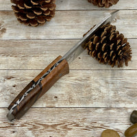 Hunting Knife, Leather Sheath, Walnut Wood Handle Bohler N690 Steel