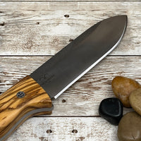 
              Bushcraft Knife / Olive Handle / N690 Blade / Leather Sheath / Ferro Rod
            