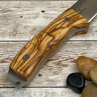 Bushcraft Knife / Olive Handle / N690 Blade / Leather Sheath / Ferro Rod