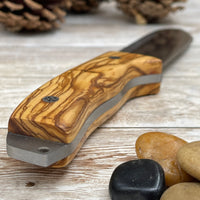 Bushcraft Knife / Olive Handle / N690 Blade / Leather Sheath / Ferro Rod