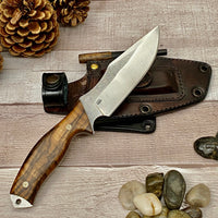 Tactical Knife with N690 Bohler Steel Walnut Handle and 1/8 inches Leather Sheath Professional Knife with Opt Laser Engraving Handle