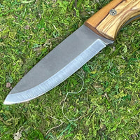N690 Steel Scandi Camping Knife Professional Fuji Hunting Knife Leather Sheath Bushcraft Knife Skinner Knife Olive Tree Handle