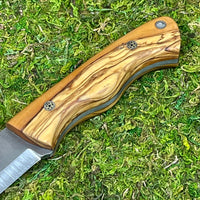 N690 Steel Scandi Camping Knife Professional Fuji Hunting Knife Leather Sheath Bushcraft Knife Skinner Knife Olive Tree Handle