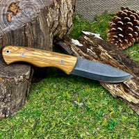 N690 Steel Scandi Camping Knife Professional Fuji Hunting Knife Leather Sheath Bushcraft Knife Skinner Knife Olive Tree Handle