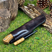N690 Steel Scandi Camping Knife Professional Fuji Hunting Knife Leather Sheath Bushcraft Knife Skinner Knife Olive Tree Handle