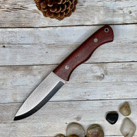 
              Bushcraft Knife with Padouk Wood Handle Full Tang Scandi Bohler N690 Steel and Leather Sheath + Magnesium Fire Starter, Camping Knife
            