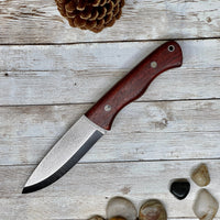 Bushcraft Knife with Padouk Wood Handle Full Tang Scandi Bohler N690 Steel and Leather Sheath + Magnesium Fire Starter, Camping Knife