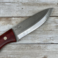 Bushcraft Knife with Padouk Wood Handle Full Tang Scandi Bohler N690 Steel and Leather Sheath + Magnesium Fire Starter, Camping Knife