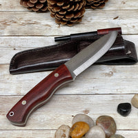 
              Bushcraft Knife with Padouk Wood Handle Full Tang Scandi Bohler N690 Steel and Leather Sheath + Magnesium Fire Starter, Camping Knife
            