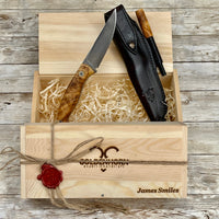 Handmade Hunting Knife N690 Steel Wood Handle Hunting Knife with Leather Sheath, Skinner Knife with Magnesium Fire Starter