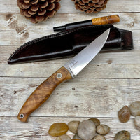 Handmade Hunting Knife N690 Steel Wood Handle Hunting Knife with Leather Sheath, Skinner Knife with Magnesium Fire Starter