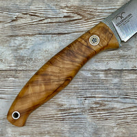 Handmade Hunting Knife N690 Steel Wood Handle Hunting Knife with Leather Sheath, Skinner Knife with Magnesium Fire Starter