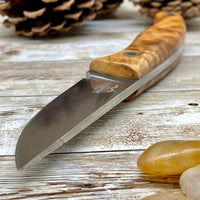 Handmade Hunting Knife N690 Steel Wood Handle Hunting Knife with Leather Sheath, Skinner Knife with Magnesium Fire Starter