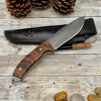 
              Hunting Knife Camping Knife with Personalized Wood Handle and Leather Sheath for Gift Walnut/Wenge Handle Bohler N690 Bushcraft Knife
            