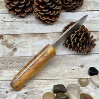 
              Bushcraft Knife with Olive Wood Handle and Leather Sheath  1/6 inch Bohler N690 Blade + Magnesium Fire Starter
            