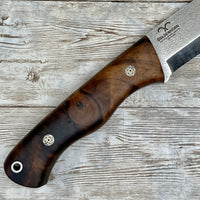Camping Knife With Walnut Wood Handle N690 Bohler Steel Blade Mosaic Pins Leather Sheath with Magnesium Fire Starter