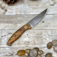 Handmade Hunting Knife N690 Steel Wood Handle Hunting Knife with Leather Sheath, Skinner Knife with Magnesium Fire Starter