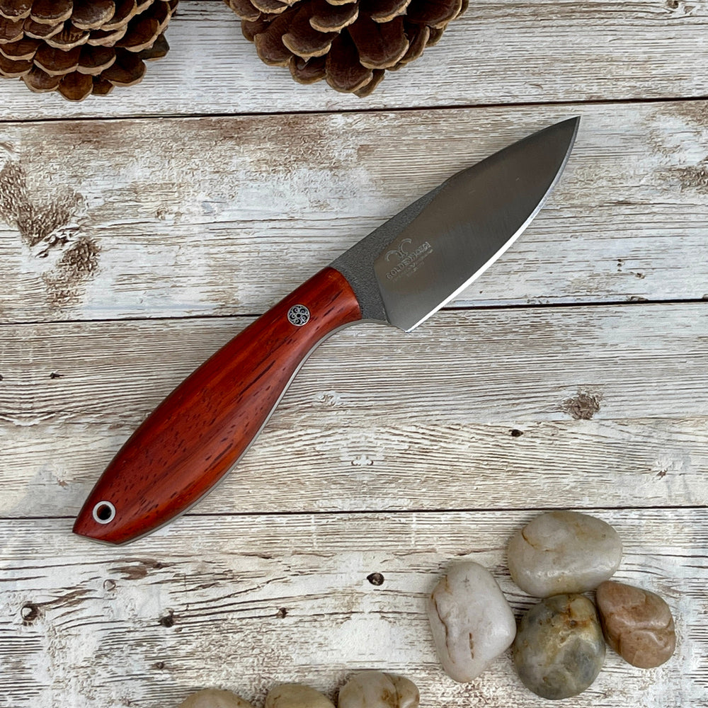 Hunting Knife N690 Steel Blade Wood Handle with Leather Sheath, Skinner Knife