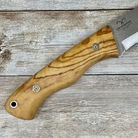 
              Bohler N690 Scandi Camping Knife, Hunting Knife, Leather Sheath, Bushcraft Knife, Skinner Knife, Magnesium Fire Starter, Olive Handle
            