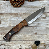 Bohler N690 Camping Knife, Hunting Knife, Leather Sheath, Bushcraft Knife, Skinner Knife, Magnesium Fire Starter, Walnut Handle