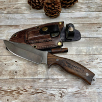 
              Tactical Knife with N690 Bohler Steel Walnut Handle and Leather Sheath Professional Knife with Laser Engraving Handle
            