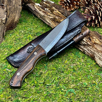 
              Bohler N690 Camping Knife, Hunting Knife, Leather Sheath, Bushcraft Knife, Skinner Knife, Magnesium Fire Starter, Walnut Handle
            