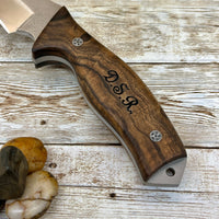 Tactical Knife with N690 Bohler Steel Walnut Handle and Leather Sheath Professional Knife with Laser Engraving Handle