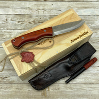 Bohler N690 Camping Knife, Hunting Knife, Leather Sheath, Bushcraft Knife, Skinner Knife, Magnesium Fire Starter, Walnut Handle